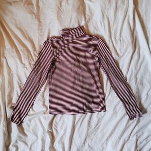 Red and White Striped Long Sleeve Turtle Neck